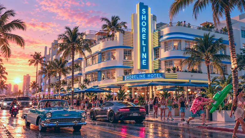 Boardwalk Hotel rebuilt in GTA VI style: Boardwalk Hotel, rebuilt as a Vice City scene