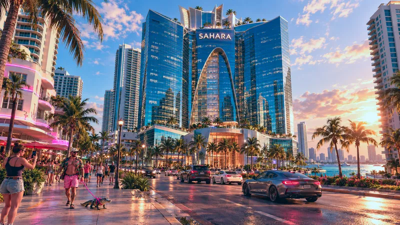 Sahara HQ rebuilt in GTA VI style: Sahara HQ, rebuilt as a Vice City scene
