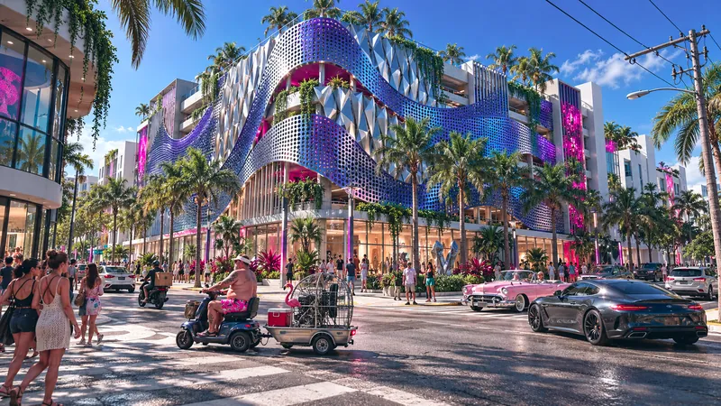 City View Garage, Miami Design District rebuilt in GTA VI style: City View Garage, Miami Design District, rebuilt as a Vice City scene