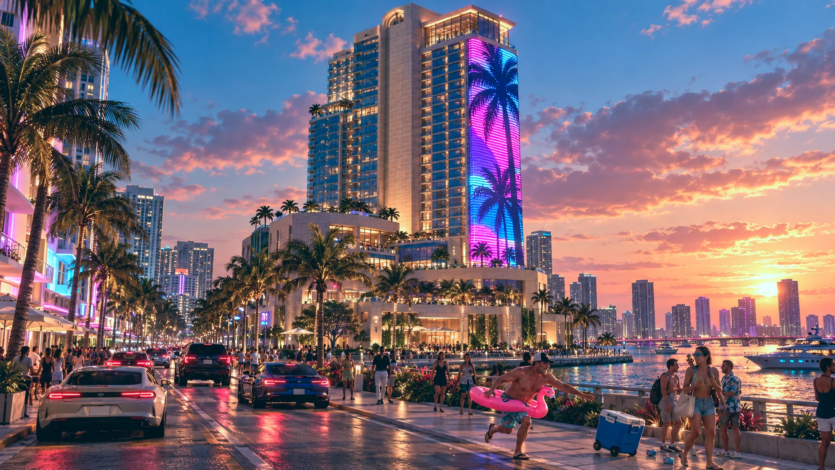 Clarissa Hotel rebuilt in GTA VI style: Clarissa Hotel, rebuilt as a Vice City scene