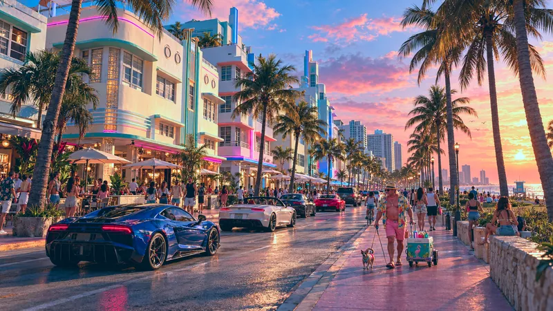 Shore Drive rebuilt in GTA VI style: Shore Drive, rebuilt as a Vice City scene