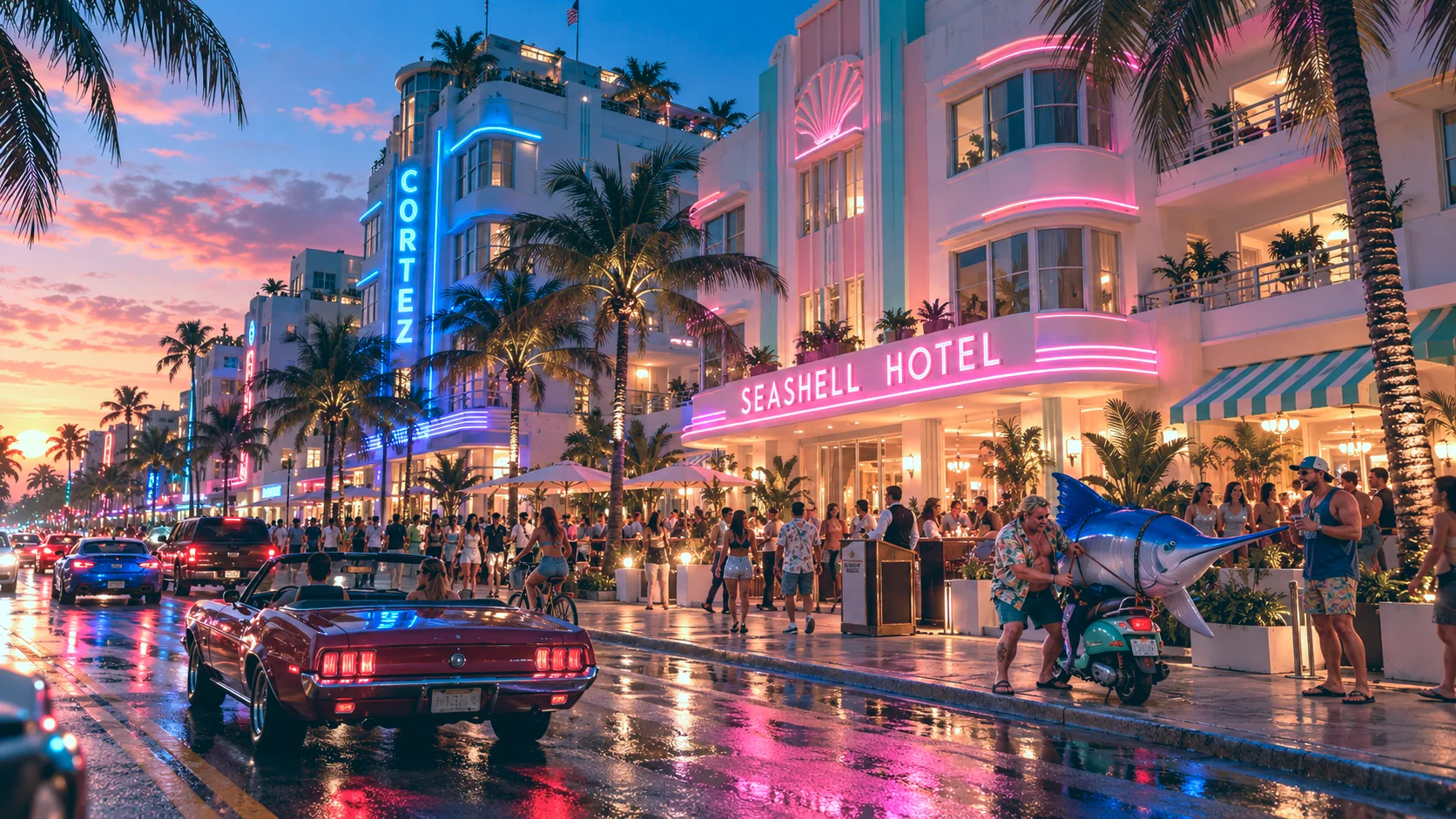 Seashell Hotel rebuilt in GTA VI style: Seashell Hotel, rebuilt as a Vice City scene