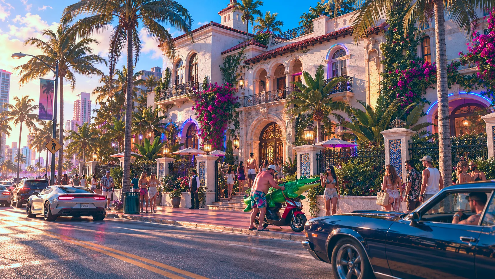 Casa Casuarina rebuilt in GTA VI style: Casa Casuarina, rebuilt as a Vice City scene