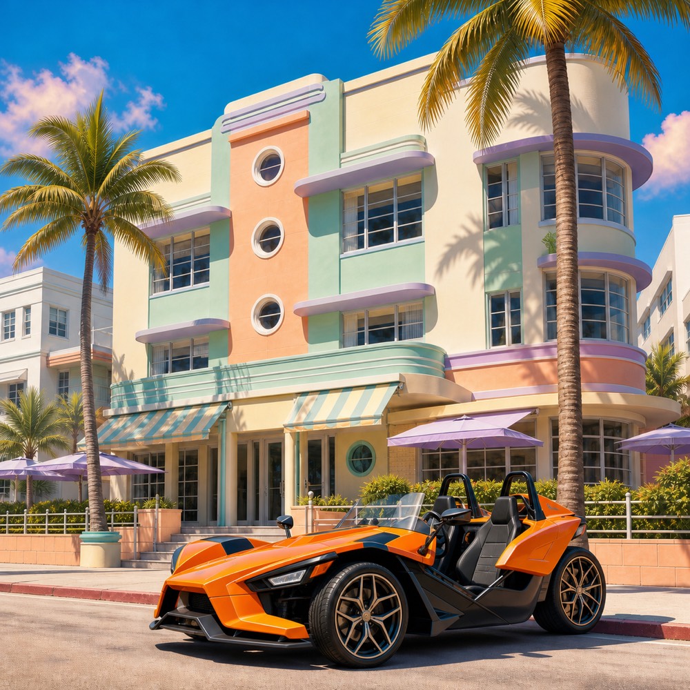 Pastel Art Deco hotel facade on Ocean Drive