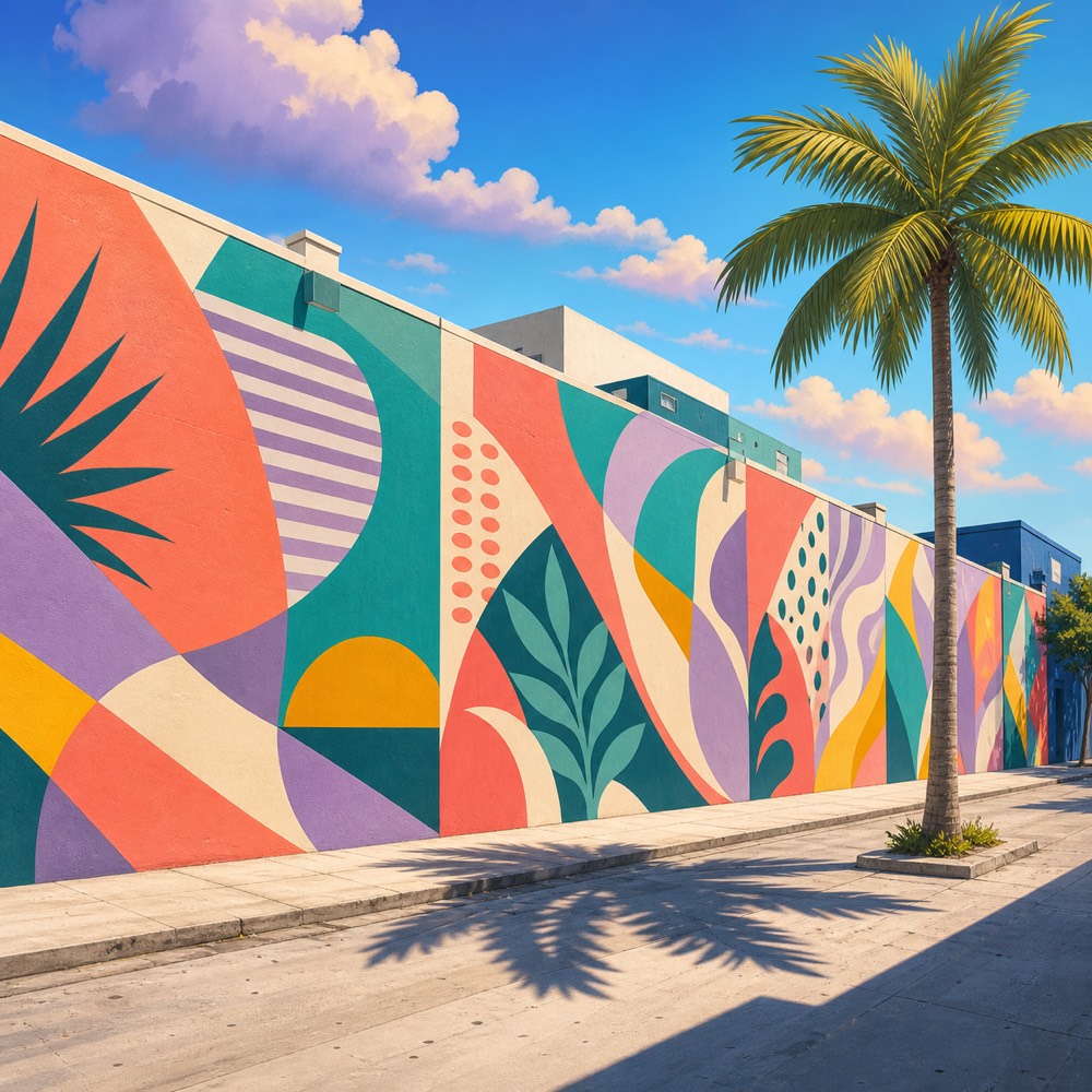 Wynwood mural wall in afternoon sun