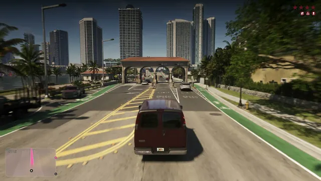 An Extended Look at 16:28: Mediterranean-revival arched gatehouse/toll plaza on a bay causeway with towers behind