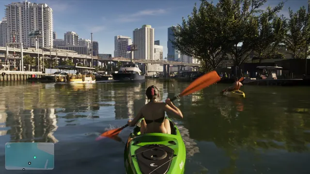 An Extended Look at 17:28: Kayaking a river lined with high-rises, marinas and a bridge - Miami River at Brickell/Downtown