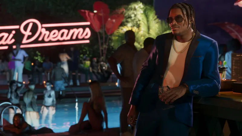 Dre'Quan Priest at a neon 'Dreams' pool party.
