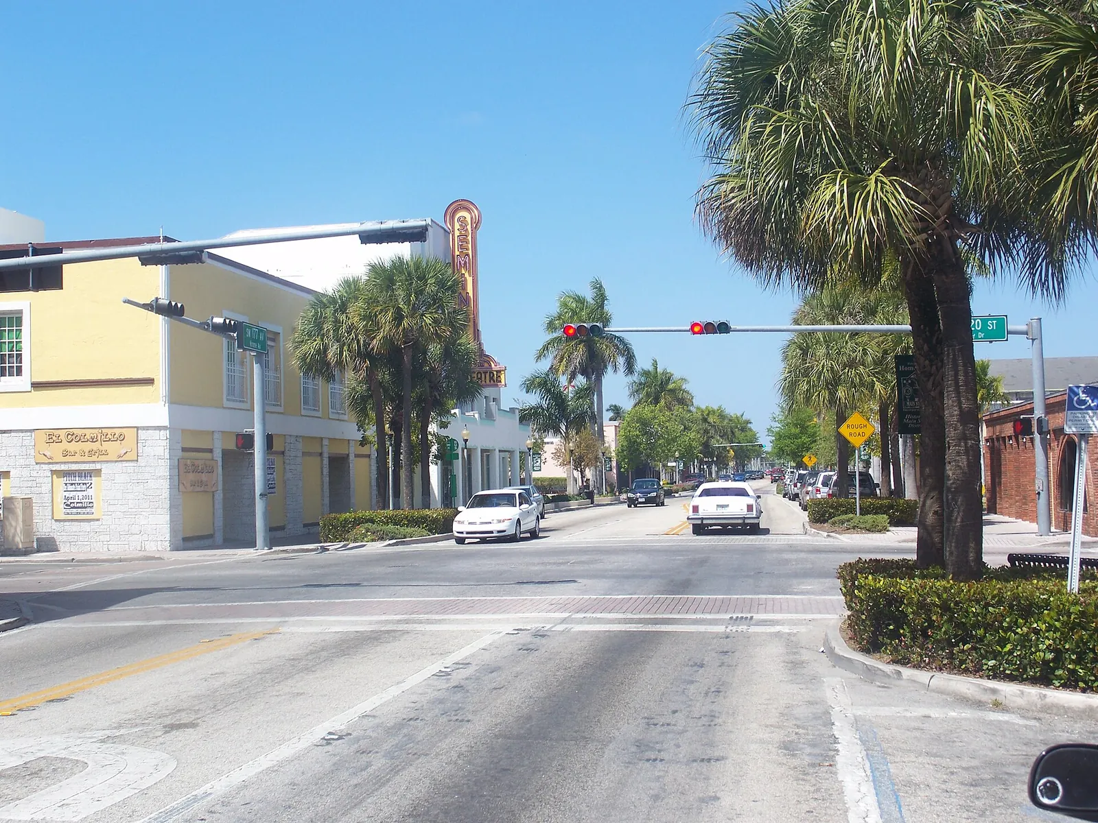 Downtown Homestead, Krome Avenue, real-world photo: Krome Avenue in downtown Homestead with the Seminole Theatre sign, 2011