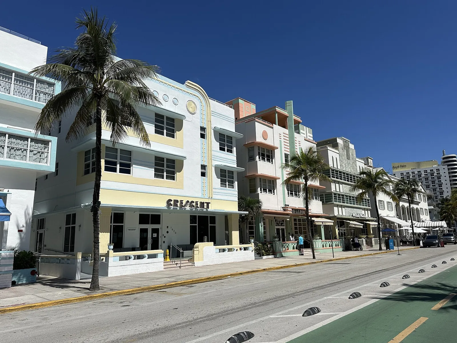 Ocean Drive, real-world photo: Art Deco hotels lining Ocean Drive, South Beach, 2025